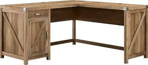 Bush Furniture Knoxville 60W L Shaped Desk with Drawer and Storage Cabinet in Reclaimed Pine, Corner Computer Table for Home Office