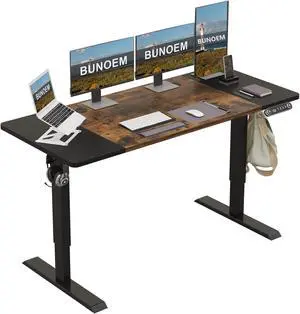Height Adjustable Electric Standing Desk, 63x30 Height Stand Up Computer Desk,Sit and Stand Home Office Desk with Splice Board (Brown+Black Top, Black Frame)