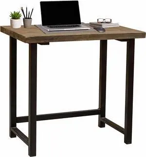 Pomona 32-Inch Compact Writing Desk with Solid Wood Top and Metal Frame  Rustic Industrial Style Small Home Office Desk with Durable Lacquer Finish and Floor Levelers by Alaterre Furniture (Natural)