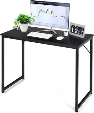COSTWAY Home Office Computer Desk, 40 inch Modern Simple Writing Study Desk, Metal Frame Gaming Desk, Laptop PC Workstation for Living Room, Bedroom & Study (Black)