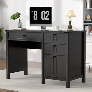 Executive Desk, Farmhouse Computer Desk with Drawers & Cabinet, Home Office Desk for Work Study Writing Workspace (Black, 45")