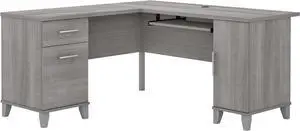 Bush Furniture Somerset 60W L Shaped Desk with Storage in Platinum Gray