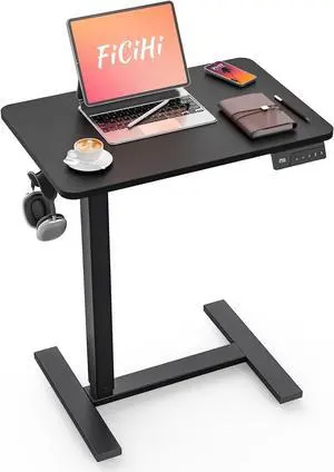 FiCiHi Mobile Standing Desk with Wheels - Electric Height Adjustable Small Movable Laptop Desk, Portable Rolling Computer Sit Stand Side Table for Home Office, Sofa&Bedside Use (23.6",Black)