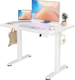 YDN Electric Standing Desk Adjustable Height, Stand up Desk with Cable Management, Home Office Desks with Splice Board & Frame, 40 x 24 Inches, White Top