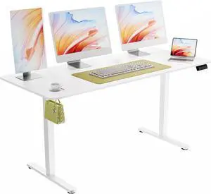 63" Electric Standing Desk, Adjustable Height, Sit Stand Up Desk for Home Office & Computer Workstations, Memory Controller, White