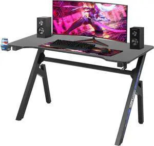 Computer Desk Gaming Desk Student PC Desk Writing Desk Office Desk Modern Ergonomic Racing Style Table Workstation Carbon Fiber Headphone Hook (47in, Blue)