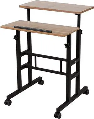 SDADI 2 Inches Carpet Wheels Mobile Standing Desk Stand Up Desk Height Adjustable Home Office Desk with Standing and Seating 2 Modes 3.0 Edition,Oak S001BFDT