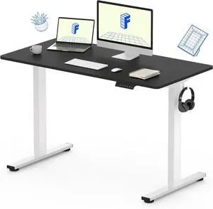 FLEXISPOT EN1 One Piece Standing Desk, 48 x 30 Inch Desktop Electric Adjustable Height Desk Home Office Computer Laptop Workstation Sit Stand up Desk (White Frame + 48" Black Top, 2 Packages)