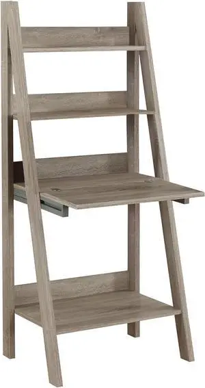 Monarch Specialties Ladder Desk-Bookcase-Wall Bookshelf-Stand Shelf, 61" H, Dark Taupe