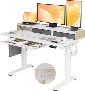 Claiks Standing Desk, Computer Office Desk with Power Outlets and Type-C, Stand Up Desk with Drawers and Shelves, 48 inch, White Claiks Standing Desk, Computer Office Desk with Power Outlets and Type-C, Stand Up Desk with Drawers and Shelves, 48 inch, White
