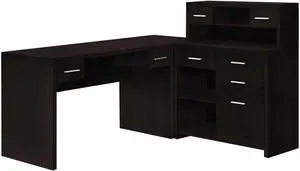 Monarch Specialties Computer Desk L-Shaped - Left or Right Set- Up - Corner Desk with Hutch 60"L (Cappuccino)