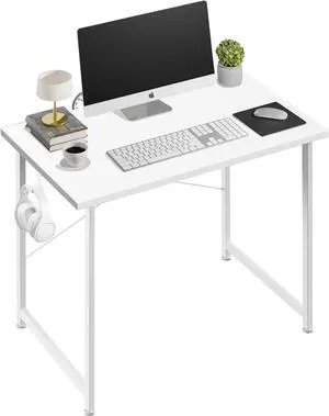 YSSOA Computer Desk Home Office Work Study Writing Modern Simple Table with Headphone Hooks