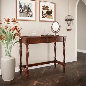 Solid Wood Computer Writing Desk with 2 Big Drawers 39.4" Wide Home Office Desk Workstation Small Rustic Study Table Furniture in Cherry for Home Office Bedroom Living Room, SSZ-1533WD