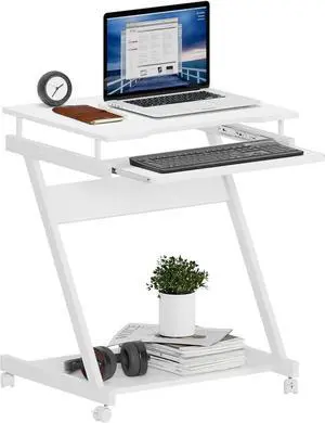 Need Rolling Computer Desk Mobile Desk Laptop Stand Desk with Sliding Keyboard for Home Office,23.6 Inches White DX-8110WT-ND