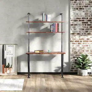 LOKKHAN 79-inch Industrial Laptop Desk Solid Wood Computer Desk Wall Pipe Desk with Shelves Computer Table for Home Office (L:47.3-inch)