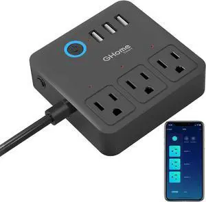 GHome Smart Power Strip with 3 USB Ports & 3 Smart Outlets Plugs That Work with Alexa & Google Home, WiFi Surge Protector, Flat Plug for Home Office Travel, 10A