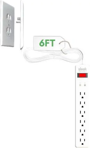 Sleek Socket Original & Patented Ultra-Thin Outlet Concealer with Cord Concealer Kit, Flat Extension Cord with Multi Outlets Surge Protector Power Strip, Ideal for Home Office and Home Theater