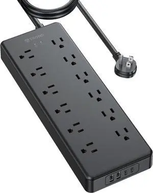 TROND Power Strip Surge Protector, ETL, 12 Widely Spaced Outlets with 4 USB Ports, 10 FT Flat Plug Extension Cord, 4000J, 14AWG Heavy Duty, Wall Mount for Home Kitchen Office Garage