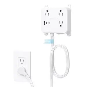 TROND Flat Plug Power Strip, 5FT Ultra Thin Flat Extension Cord with 3 AC Outlets, Wall Mount USB Plug Behind TV, Wall Outlet to Hide in Drawer, Attach Under Desk Cabinet Vanity Counter