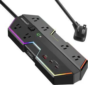 4000J Surge Protector Power Strip with USB Ports, 6 Outlets with RGB Lights and PD 20W Fast Charging, Full Spectrum Color-Select and Wide Spaced,Compatible with Gaming PC, Black 4000J Surge Protector Power Strip with USB Ports, 6 Outlets with RGB Lights and PD 20W Fast Charging, Full Spectrum Color-Select and Wide Spaced,Compatible with Gaming PC, Black