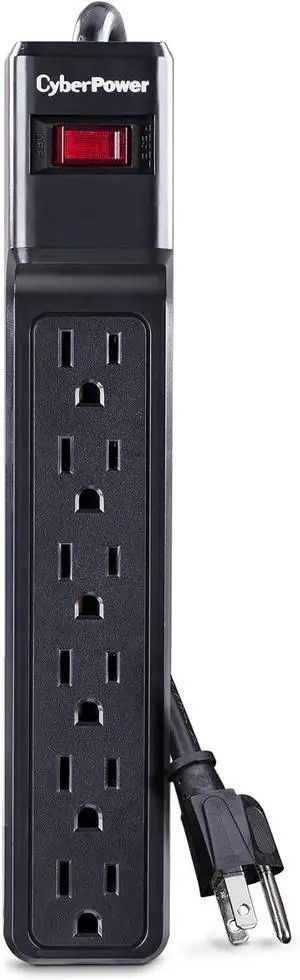 CyberPower CSB6012 Essential Surge Protector, 1200J/125V, 6 Outlets, 12ft Power Cord, Black