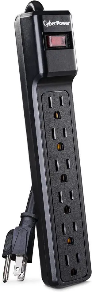 CyberPower CSB6012 Essential Surge Protector, 1200J/125V, 6 Outlets, 12ft Power Cord, Black