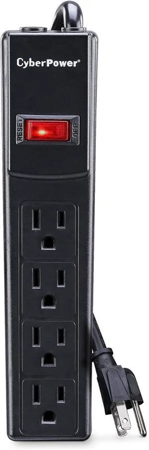 CyberPower CSB404 Essential Surge Protector, 450J/125V, 4 Outlets, 4ft Power Cord, Black