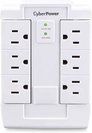 CyberPower CSB600WS Surge Protector, 900J/125V, 6 Swivel Outlets, Wall Tap, White, UL Listed