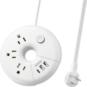 Travel Power Strip with USB Ports, NTONPOWER Cruise Approved Power Strip with 3 Outlet 3 USB(1 USB C), 5 ft Extension Cord, Compact for Indoor Home Office Dorm Room Cruise Essentials, White
