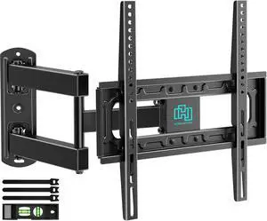 Outdoor Full Motion Weatherproof TV Wall Mount for 26-65 inch Flat/Curved TVs up to 88 lbs, Heavy Duty Swivel TV Mount with Single Stud Design,Smooth Extension,Max VESA 400x400mm,HC3402