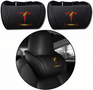 Car Headrest Neck Pillow Support Memory Foam Ergonomic Design Accessory for Driving Seat Fatigue Relief Compatible with Model S X 3 Y & Cybertruck - 2 Pieces