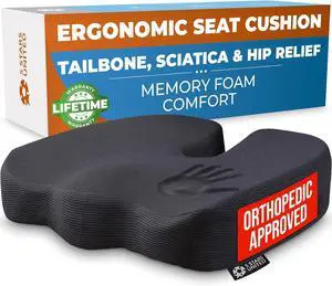 Seat Cushion for Office Chairs - Fits 18"x14" Seats, Tailbone, Coccyx Pain Relief - Butt, Pressure & Sciatica Relief - Gaming, Wheelchair, Car & Desk Pillow, Black