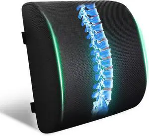 Lumbar Support Pillow for Office Chair Car Seat,Charcoal Memory Foam Chair Back Cushion for Back Pain Relief with Double Adjustable Straps