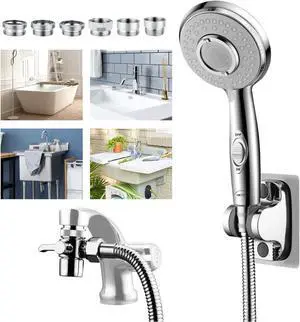 KLLEYNA Shower Head Sink-Faucet Bathtub-Bathroom-Garden - Hose Sprayer Attachment(5 Adapters) for Hair Washing & Pet Dog Rinse & Baby Bath, ON/OFF Extension for Moen, Kohler, Delta, American Standar