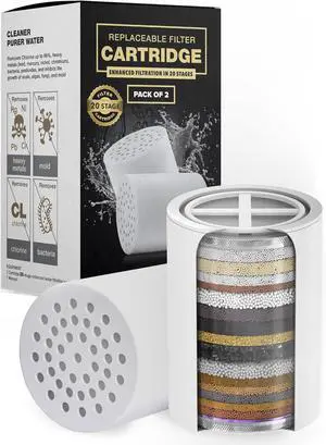 AquaHomeGroup 20 - Stage Replacement Premium Filter Cartridge 2-pack (No Housing), Compatible with Any Shower Filter of Similar Design 15 and 20 stages