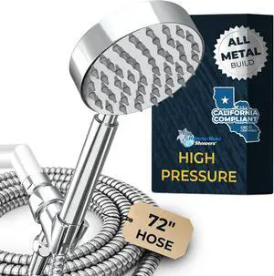 HammerHead Showers® Solid Metal LOW FLOW Handheld Shower Head with Hose and Brass Holder - CHROME  Water Saving 1.75 GPM Detachable Shower Head - Adjustable Shower Wand Bracket & 6ft Hose