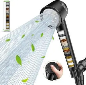 Filtered Shower Head with Handheld, High Pressure Shower Heads with 3 Spray, Showerhead with Filters Hand held for Hard Water, Remove Chlorine (Black)