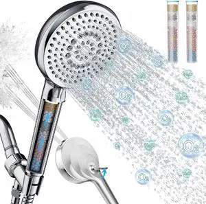 Filtered Shower Head with Handheld, 10 Spray Mode High Pressure Shower Head with Filters, Shower Filter Head for Hard Water, Powerful Spray for Cleaning, 2 Replaceable Filters Included, Chrome