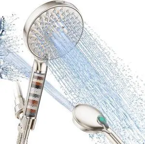 Filtered Shower Head with Handheld, High Pressure 9 Spray Mode Brushed Nickel Showerhead with Filters, detachable shower head,Water Softener Filters Beads for Hard Water - Remove Chlorine