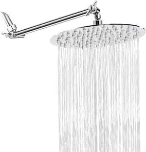 NearMoon Rain Shower Head with 11'' Adjustable Arm, High Pressure Stainless Steel Rainfall Shower, Ultra-Thin Design - Pressure Boosting (8 Inch, Chrome)