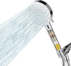 Filtered Shower Head with Handheld,High Pressure 6 Spray Mode Showerhead with Filters,Detachable Shower Head, Water Softener Filters Beads for Hard Water -Remove Chlorine (Chrome)