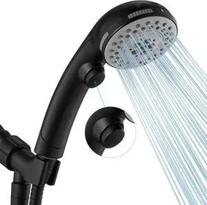 DOILIESE High Pressure 6 Setting Shower Head with Handheld, Shower Heads with ON/OFF Switch and Spa Spray - Matte Black