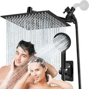 12 Inch Shower Head,High Pressure Rainfall Shower Head Combo with Handheld Spray- Adjustable 11" Extension Arm/Anti-Clog Nozzles,Matte Black