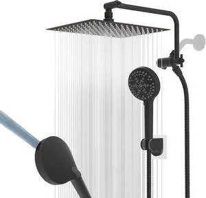 12" All Metal Shower Head, High Pressure 10-Spray Handheld Showerhead Rainfall Shower Head Combo with 11" Adjustable Shower Extension Arm, 71" Hose, Shower Head Holder, Oil Rubbed Bronze