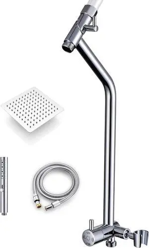 G-Promise All Metal Shower Diverter with Low Holder, Extended 13.5 Inch, Includes Rain Shower head, 3-Function Hand Shower with Massage Mode, Stainless Steel Long Hose (Chrome)