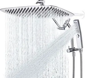 G-Promise All Metal 16 Inch Shower Head with Massage Mode Handheld, Rain Shower Head with Handheld Spray Combo, 3-Way Diverter with Pause Setting, 12 Inch Adjustable Extension Arm (Chrome)