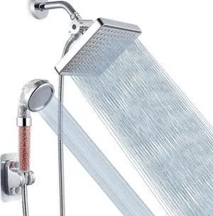 Voolan High Pressure Rain Shower Head with Handheld Spray Combo, Hand Held Filter Showerhead with Self-adhesive Holder and 59" Hose (Luxury Chrome)