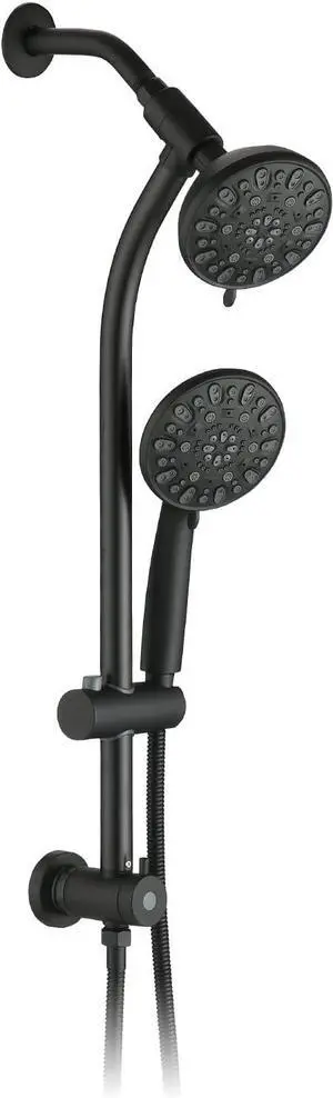 High Pressure 48-Settings Shower Head with Handheld Shower,Drill-Free 3-Way Diverter for Easy Reach,Adjustable Height Slide Bar Dual Shower Head Combo Set - Matte Black