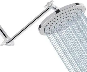 HarJue High Pressure Shower Head with 11 IN Adjustable Arm, Rainfall with Shower Arm-Make Water Flow Down Vertically for Better Bathing Experience(8 In, Chrome)