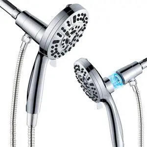 High Pressure 10 Ways Handheld Shower Head Chrome- Anti-clog Nozzles, Built-in Power Wash to Clean Tub, Wall & Overhead Brackets,Magnetitc Rainfall Shower Wand,Built-in 2 Power Jet